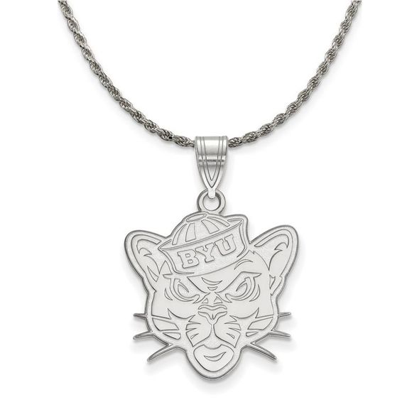 Sterling Silver Brigham Young U Large Logo Pendant Necklace - 18 Inch